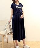 ママたす マタニティ 授乳服マキシワンピース 重ね着風 ロゴ入り マキシワンピ
