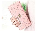 財布 長財布 ウォレット大容量 レディース高級 クラウン 女性 用 三つ折り　レザー (ピンク)