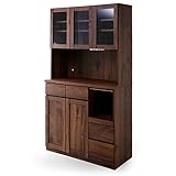 キッチン 食器棚 蒸気を吸水 調湿 モイス加工 耐震ラッチ 日本製 コード穴 木製 レンジ台 ガラス扉 幅105cm 高さ182cm ブラウン