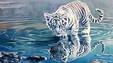 Number Paint by Numbers Tiger Acrylic Paint Set with Canvas 125x70cm Paint by Numbers Kits White Tiger DIY Painting by Numbers for Adults Beginner Kids Oil Painting with Acrylic Pigment Set for Gifts