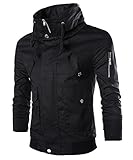 【Smile LaLa】 メンズ ジャケット コート ジャンバー カジュアル シンプル アウター ミリタリー ジップ アップ 春 秋 冬 (ブラック, M)
