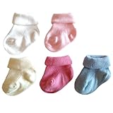 SOK 新生児用　口ゴムのゆるい二重折り返ソックス マルチカラー 5足入り　サイズ： 0 - 3ヶ月