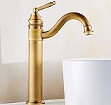 awxjxヨーロピアンスタイルのレトロ銅ホットとコールドBrushed Basin単一穴A Raisedシンク蛇口