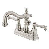 キングストン真鍮kb1608fl Heritage 4インチセンターセット洗面所蛇口withメタルレバーハンドル、サテンニッケル