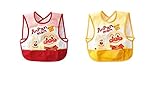 二枚セット　アンパンマン 袖なしエプロン 前身頃防水タイプ スタイ 涎かけ よだれかけ 前垂れ ベビー 子供 赤ちゃん 食事 お絵描 砂遊び ブルー ピンク イエロー　男の子　女の子 (レッド+イェロ