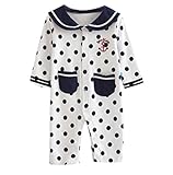 (ナインスコード) 9thCode ベビー服 長袖 ロンパース カバーオール 女の子 綿100％ 白マリン 66（4-6か月）