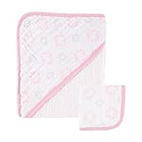 Hudson Baby Muslin Hooded Towel with Washcloth, Pink Damask by Hudson Baby