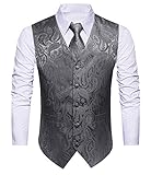 [ヒスデン] グレー スーツ ベスト メンズ フォーマル 柄ベスト ジレ ネクタイ チーフ 3点セット 2ポケット Vネック タキシード 結婚式ベスト 紳士礼服 XL