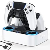 LVFAN PS5 コントローラー 充電器 充電スタンド PS5 アクセサリー 2台同時 ゲームパッド ステーション PS5 周辺機器 LED指示ランプ付き 収納一体型 ベースドック 滑り止めマット付き ホワイト