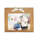 メモリアルギフト ベビーギフトセット 出産祝向き (洗えるぬいぐるみ　牛, ブルー)