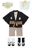 ギフトバッグ付き 男の子 はかま風デザイン ベビー用ロンパース 靴下2足 ヘアバンド付き95cm