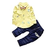 FEVON　ベビー服　フォーマルスーツ　セットアップ　ベビー　子供　キッズ上下セット　赤ちゃん　2点セット　男の子 春　秋　トップス+パンツ　リボン　可愛い魚のプリント　長袖　シャツ　ロングパンツ　3