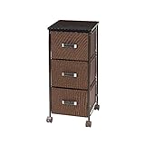 組立簡単 ラグジュアリー チェスト ブラウン レザー調取手 3段 幅32×奥行34.5×高さ71.5cm チェシー ドウシシャ NCC30-3BR