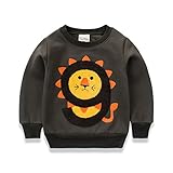 PANCY 子供服 春秋 長袖 Tシャツ キッズ トレーナー 丸い襟 男の子 女の子 可愛い ライオン(カーキ,130cm)