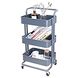 Melody House 3段キッチンワゴン 取っ手付き キャスター付き バスケットトローリー 収納キッチン メッシュ状の底板 ブレーキ付き