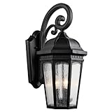 Kichler Lighting 9034BKT Courtyard 3-Light 22-Inch Outdoor Wall Lantern with Etched Seedy Glass, Tex
