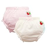 JIEYAベビー幼児の女の子のパンティアップルパターンプリントコットンブリーフ、2パック (90(1～2歳 ), B:白&ピンク)