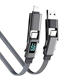 Omego 4in1 充電ケーブル 長さ1m/1.5m/2m 60W PD急速充電(USB-C to USB-C) iPhone 充電コード 高速データ転送 タイプCケーブル デジタル表示 一本多役 高耐久ナイロン編み Macbook/iPhone/iPad/Galaxy/Google Pixel/Switch等対応 1M