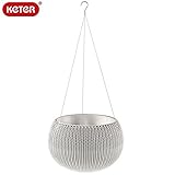 KETER Knit Cozy Pot ハンギングチェーン付き クラウディ―グレイ Mサイズ　吊り鉢 プラスチック製 樹脂 屋内 屋外 カバー おしゃれ(植木鉢 プランター ポット)