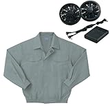 空調服　作業服 長袖ワークブルゾン　【モスグリーン】　（電池ボックス・ファン付き）【KU90551-G】 (XL (着丈70、肩丈56、袖丈60、胸囲132)) ...
