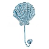 ブルーNauticalメタル貝Single Wall HangingフックバスルームSeasideシック