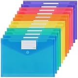 ZCZN 書類収納 クリアホルダー マジックテープ式 クリアファイルバッグ A4 封筒型ファイル a4 透明カラー 6色 12枚セット 横型 タグポケット付き