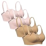 iLoveSIA (アイラブシア) マタニティ ブラジャー 前開き 授乳 ノンワイヤーブラ レース付 4枚セット ピンク＋ベージュ L