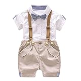 Tovadoo 子供服 ベビー服 男の子 シャツ+サロペット 春夏 半袖 ネクタイ イギリス風 フォーマル 可愛い プレゼント 通学 旅行 海遊び 1-4歳