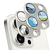 iXinQu カメラフィルム iPhone 16 Pro/16 Pro Max 用 カメラカバー レンズ保護 【アルミ合金製+強化ガラス】 9H 耐衝撃 黒縁 露出オーバー防止 15Pro/14Pro 用 カメラ保護カバー 粘着性強い 貼りやすい（シルバー）