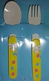 Bodum Baby Cutlery Set (Fork & Spoon) - Bear with Balloon Motif - White with Yellow Handles - Length