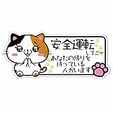 SignStore 手を合わせる猫のステッカー 約8cm×18.5cm おしゃれ オリジナル シール かわいい イラスト ネコ グッズ ステッカー 車 日本製 car_character_15 (安全運転してニャ)
