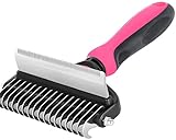 【Totato】ペット ブラシ 犬 猫 毛玉取り コーム グルーミング ブラシ 毛玉&ムダ毛取りツール マッサージブラシ 両面アンダーコートレーキ ステンレス ペットグッズ抜け毛 犬用 猫用 兎用 長毛 短毛 兼用 (両面) (ピンク M)