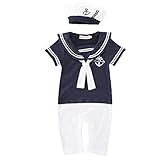 【Ani Mam Kids】ベビー服 ロンパース 半袖 セーラー マリンルック 水兵さん ベビー 赤ちゃん 女の子 男の子 子供服 夏 (90, ネイビー(男の子用))