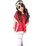 Domybest子供服　女の子　セットアップ キッズ服　キッズTシャツ Tシャツ+デニムパンツ　上下 2点セット ダメージパンツ　ティペット　赤ちゃん　キッズ　ガールズ　カジュアル　お出かけ　普段着 