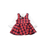 ベビー服 子供服 女の子ワンピース Pojour 長袖ドレス 可愛いグリッドワンピース 秋冬ストラップスカート オシャレ 通園 発表会 旅行 記念日 プレゼント 赤