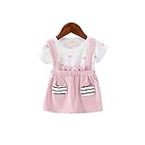 女の子の服 夏 ワンピース Pojour 1-6歳キッズ用 子供かわいいカジュアルドレス 偽セット 綿 通気 ピンク(80cm)