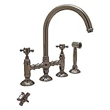Rohl A1461XWSTCB-2 Country Kitchen Bridge Faucet with Side Spray and Five Spoke Han, Tuscan Brass [並