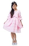 【next.design】 キッズ プリンセスドレス ふんわりパニエ内臓 フリル ビジュー レース ワンピース ハロウィン クリスマス 結婚式 入学式 フォーマル (130cm, ピンク)