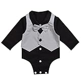 Hzjundasi 新生児 男の子 長袖 カバーオール ブラック シャツ ロンパース ちょう結びの装飾 紳士服 赤ちゃん 礼服 スーツ風 子供服 秋冬 記念日 写真撮影 結婚式 出産祝い 衣装