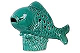 Urban Trends Collection 12984 4 Piece Ceramic Gloss Turquoise Fish Figurine with Cutout Diamond Desi