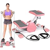 フィットネスステッパー ミニステッパー 階段ステッパー 抵抗バンド付き 静音 ワークアウト ステッパー デジタルタイマー付き 最大負荷330ポンド 自宅 有酸素運動 フィットネス 全身ワークアウト/ピンク
