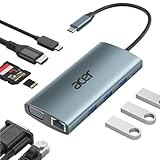 Acer ドッキングステーション【9-in-1】USB C ハブ 変換アダプタ Type-C RJ45 有線LAN/HDMI 4K / VGA 1080P / 3× USB-A 3.0 / PD 100W / SD & microSD カードリーダー 搭載 タイプC アダプター MacBook iPad Pro Dell XPS 対応