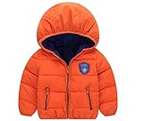 Smile キッズ 子供　ダウン ジャケット ベビー 子供服 ダウンコート 棉服 防寒 保温 アウターウエア 女の子 男の子 フード付き 秋冬　通園/通学　可愛い (120cm, オレンジ)