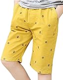 Hope2014 子供服 ズボン ウエストゴム 半ズボン 薄手 コットン 男の子 ストレッチ プリント パンツ ハーフパンツ 全8色 (140, イエロー)