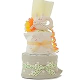 すまいる おむつケーキ ＜ わかくさ ＞ 2段 出産祝い ( オムツ パンパース M ) オーガニックコットン タオル ( うさぎ )