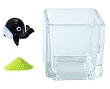 花市場直送便 ミニチュアガラス クジラ ブラック & カラーサンド ライトグリーン & 植え込み用グラス ニューブロックS