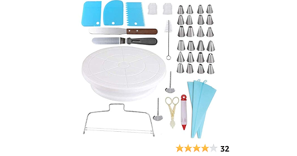 Amazon Bhjdok 製菓道具セット ケーキ作り工具 ケーキ手作りツール ケーキ回転台 絞り口金 花型作成器 スクレーパー 取り替えキャップ 絞り袋 40点セット 製菓用品