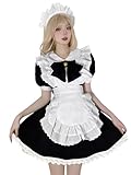 [WhimsiNova] メイド服 コスプレ ロリータ ワンピース 4点セット 可愛い メイド 半袖 仮装 コスチューム レディース クリスマス 女装 人気 cosplay costume halloween メイドカフェ 喫茶店 ハロウィン 学園祭 オタクダンス L