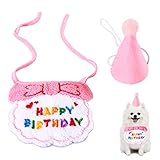 犬 誕生日 帽子 happy birthday バンダナ 2点セット 可愛い 猫 犬用 誕生日帽子 被り物 よだれかけ 唾液タオル ペット 誕生日グッズ 飾り付け プレゼント ペット服 (ピンク)