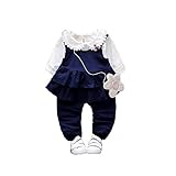 ベビー服 女の子ドレス 子供服 Pojour 冬秋 Tシャツ＋ベスト＋パンツ 可愛い3セット 防寒 長袖 無地 オシャレ 綿 通園 発表会 旅行 記念日 プレゼント ブルー